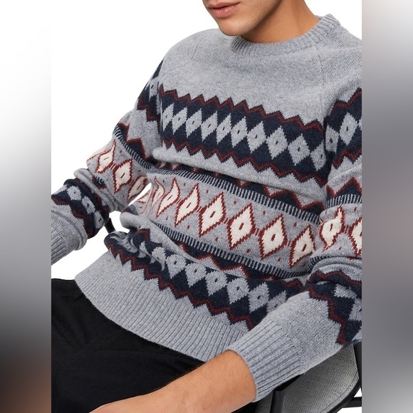 2/49$ Men’s SELECTED Fair Isle Raglan-Sleeve wool blend grey Sweater Sz‎ Large - Picture 10 of 13